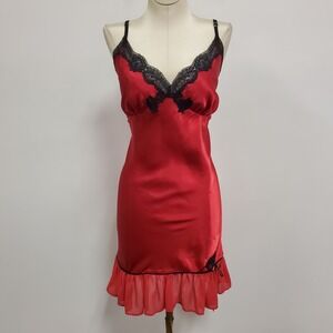 Delicates Womens Y2K Lace Trim‎ Satin Slip Dress Size M Red Fairy Grunge Vamp